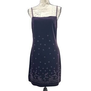 Vintage Byer Too! Velvet Mini Dress Women Plum Purple Beaded Floral 90s Y2K Slip